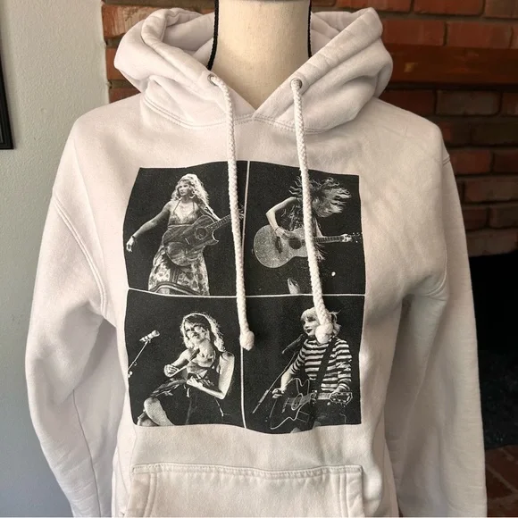 Taylor Swift The Eras Tour 2023 Collage White Hoodie Sweatshirt Sz S - Picture 2 of 9